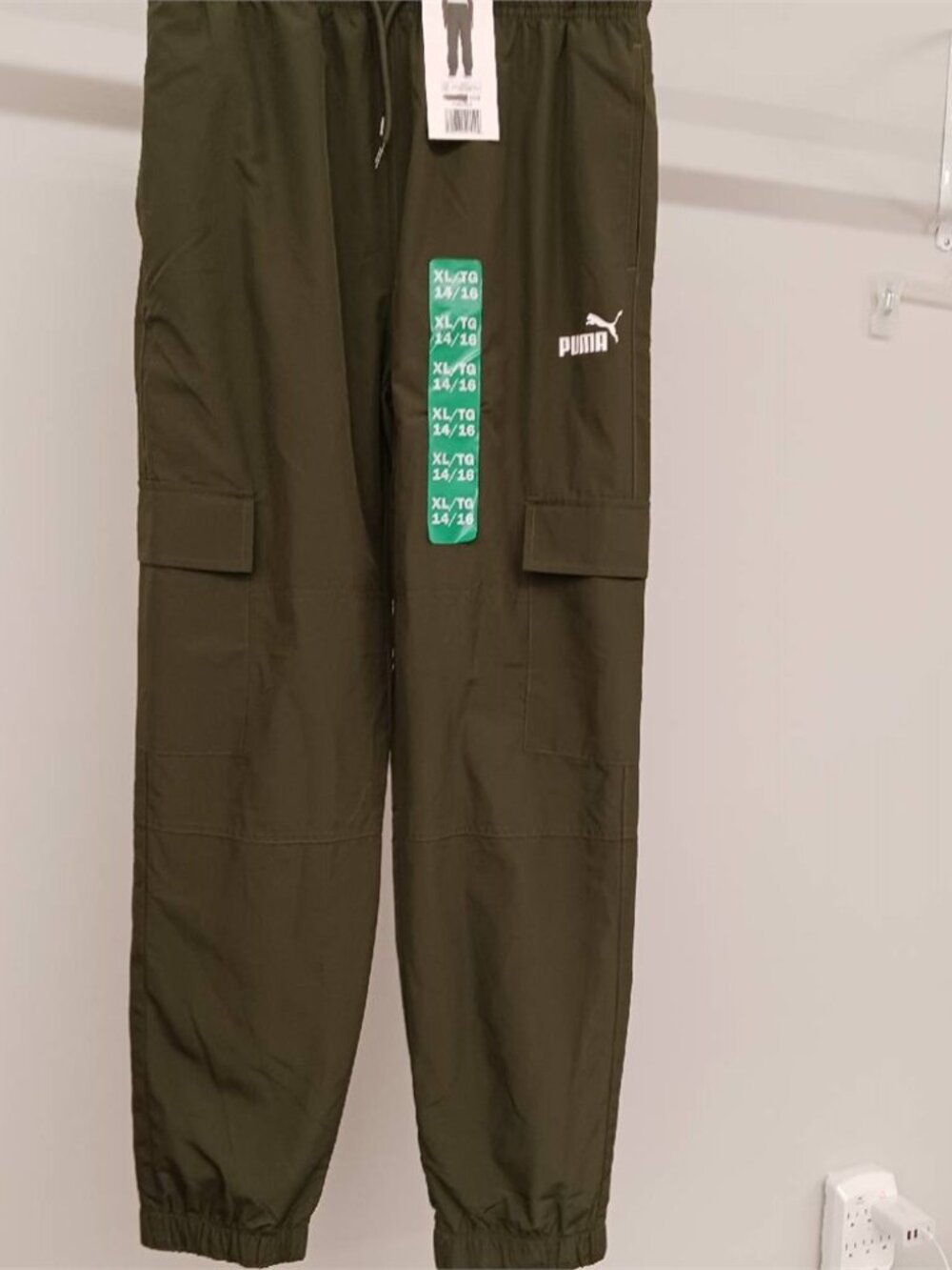 Kids Size XLARGE (14/16) Puma Water Resistant Joggers Olive Green
